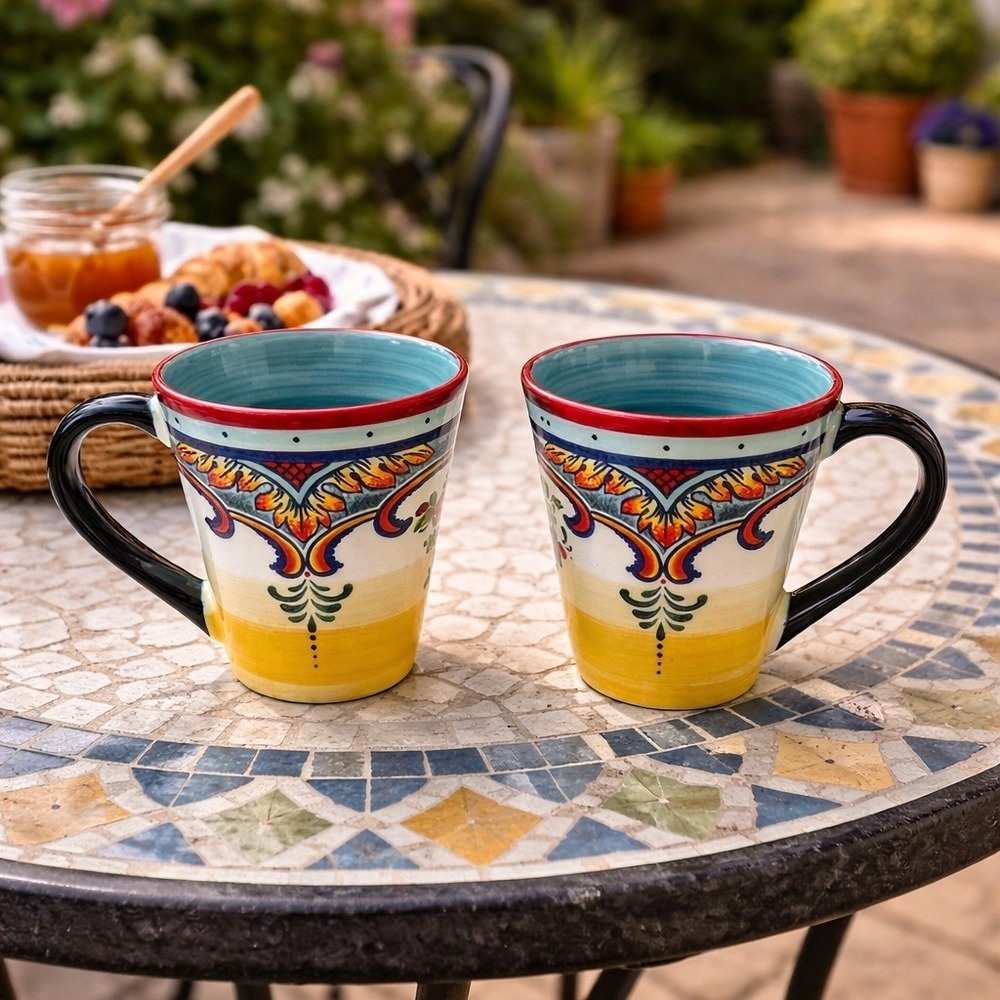 Euro Ceramica Zanzibar Hand Crafted Ceramic Coffee Mugs Set of 2 Multicolor